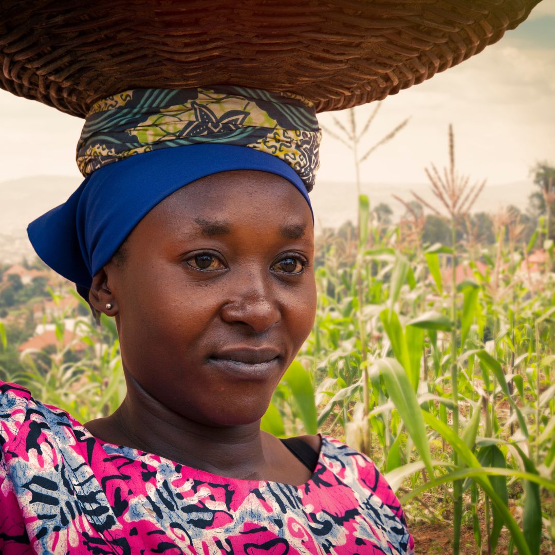 Rwandan woman carrying basket